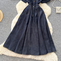 Retro denim style lapel short sleeve a-line dress women's early spring k-style waist slimming lookelegantwork clothing skirt