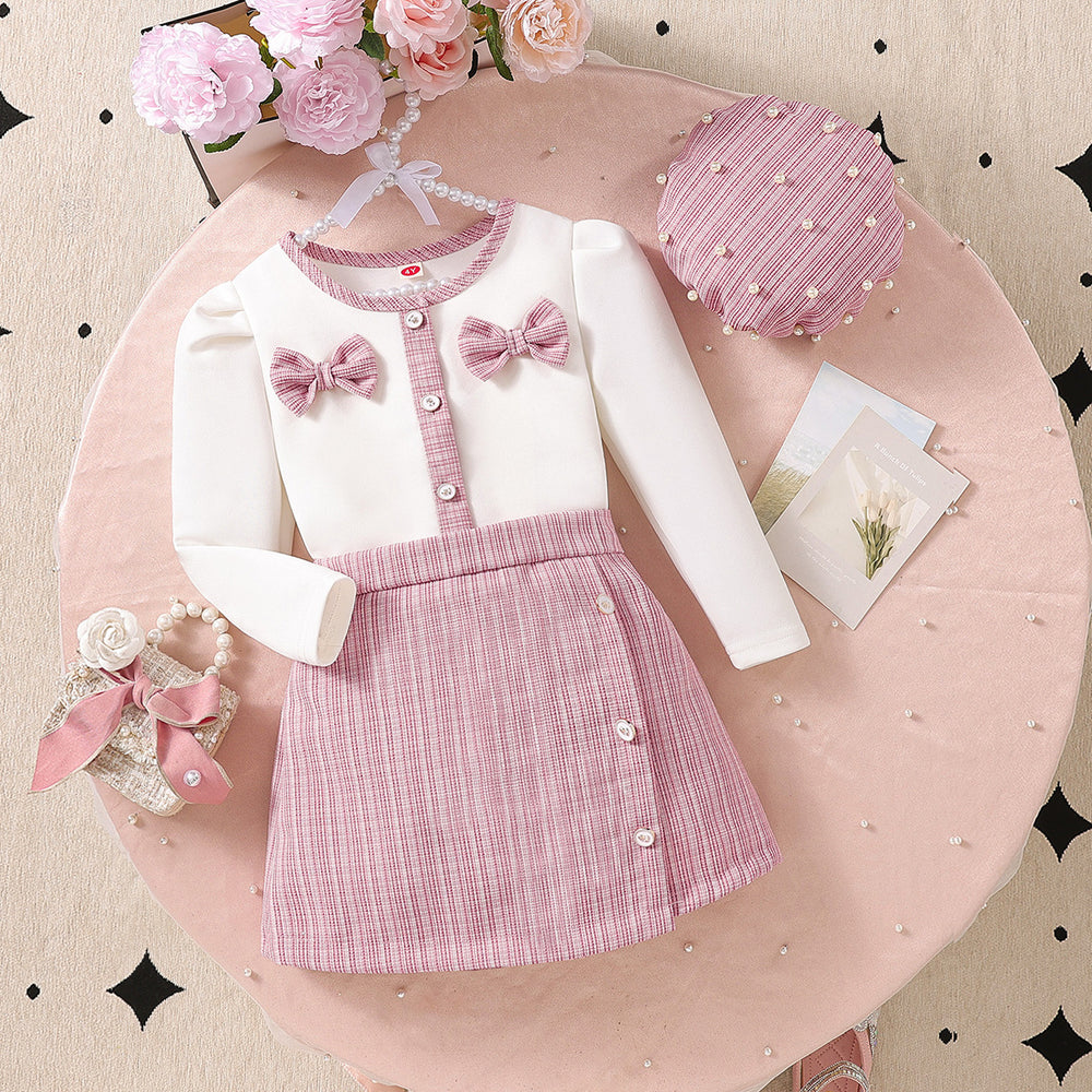 chic spring/autumn new korean style girls' chanel-inspired dress set - pink cute mini skirt three-piece outfit