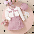 chic spring/autumn new korean style girls' chanel-inspired dress set - pink cute mini skirt three-piece outfit