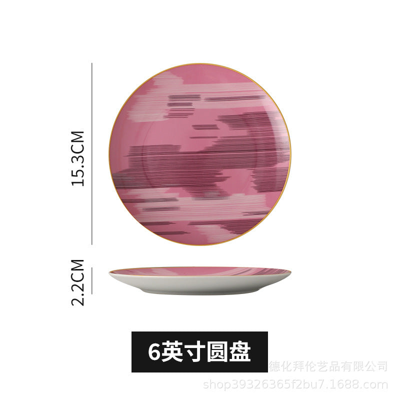 European-style popular casual ceramic dessert plate, dessert plate, household afternoon tea special cake plate, fruit plate skewer plate