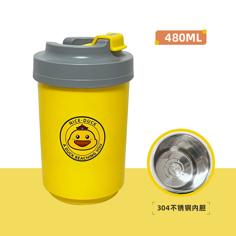 304 stainless steel yellow duck soup cup portable breakfast cup small lunch box bucket with cutlery insulated student lunch box gift
