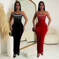 C7217 cross-border   fashion women's off-the-shoulder slit rhinestone bodycon dress - new