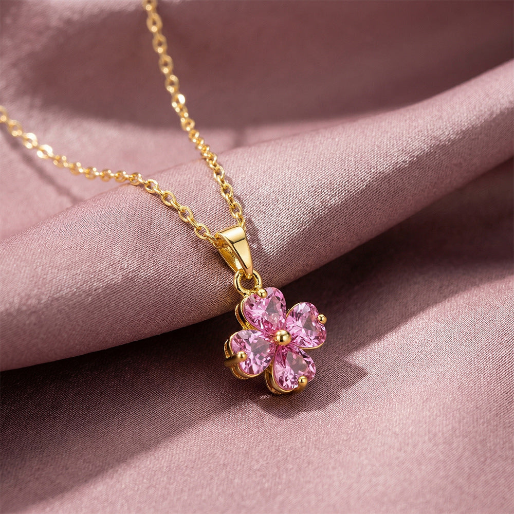 popular diamond-encrusted four-leaf clover necklace for women, accessible luxury fashion, versatile new style, non-fading clavicle chain earrings set