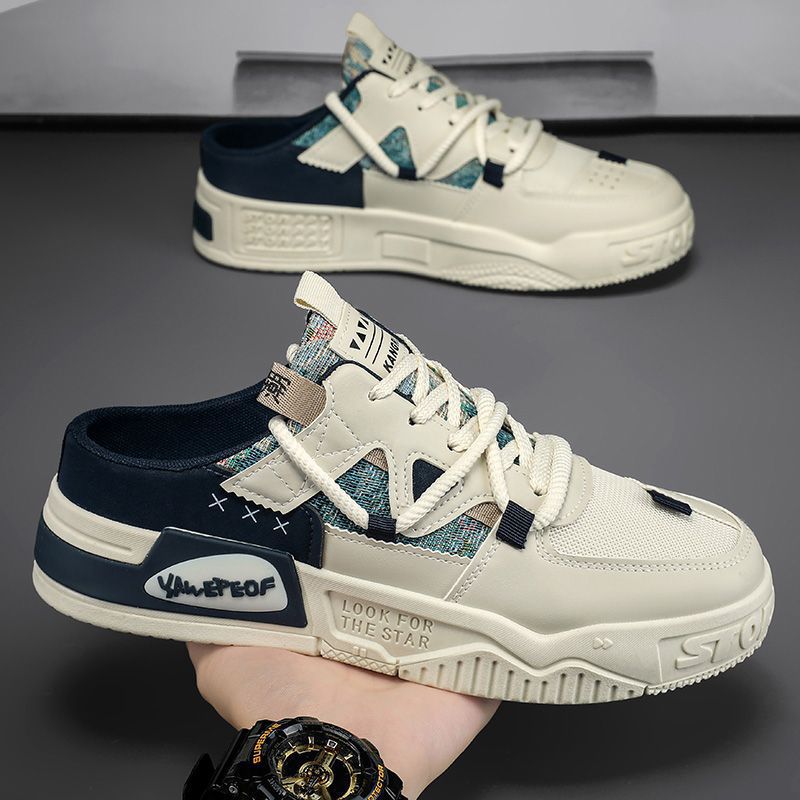 Baotou half slippers men's winternew arrivaloutwear lazy one-leg heelless men's shoes mesh panel shoes youth