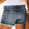 Ready-to-ship  fashion cross-border e-commerce european and american style  summer new high-waisted fringe distressed denim shorts for women