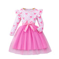 Girls' dress, flutter sleeve printed patchwork mesh dress