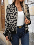 European and american cross-border  leopard print women's cardigan jacket long sleeve versatile cropped baseball jacket