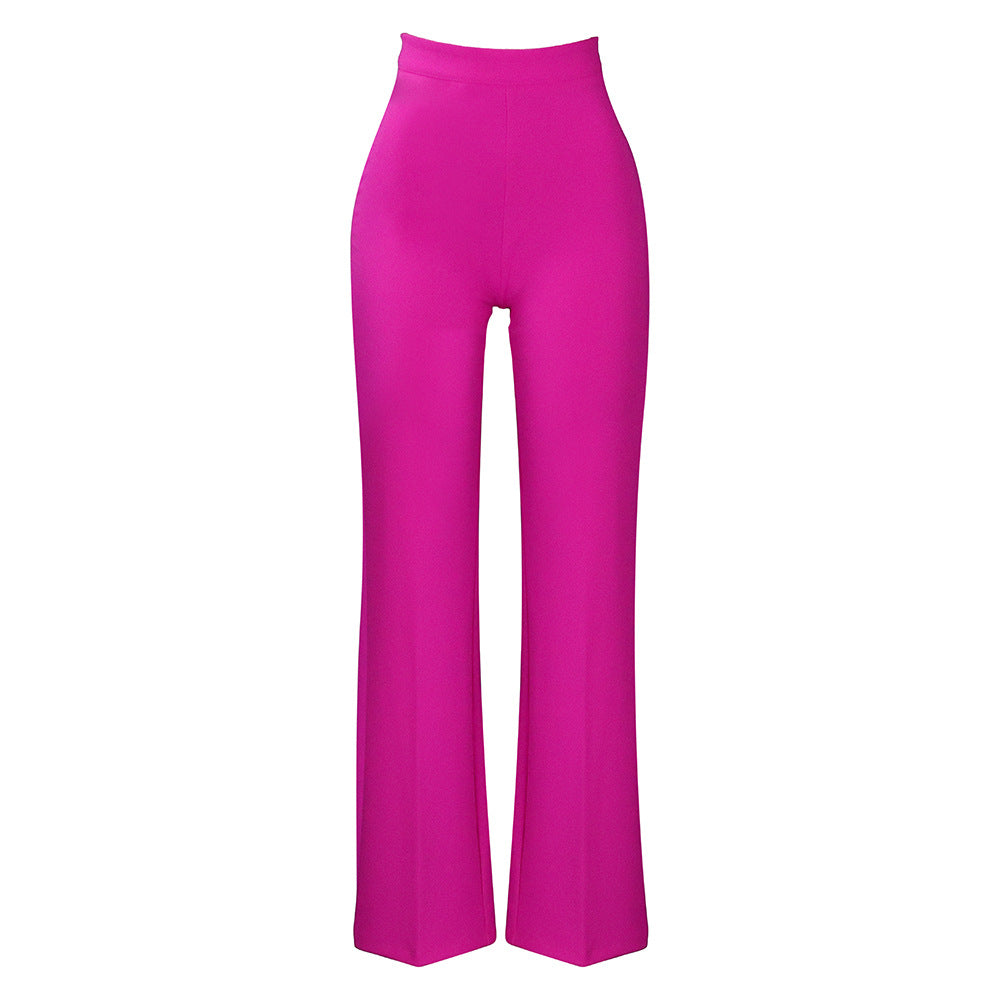 D3257 cross-border  fashionable european and american style casual solid color high-waisted wide-leg pants elastic african casual pants