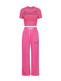 Printed letter tee top two-piece set - women's activewear casual style -  spring collection