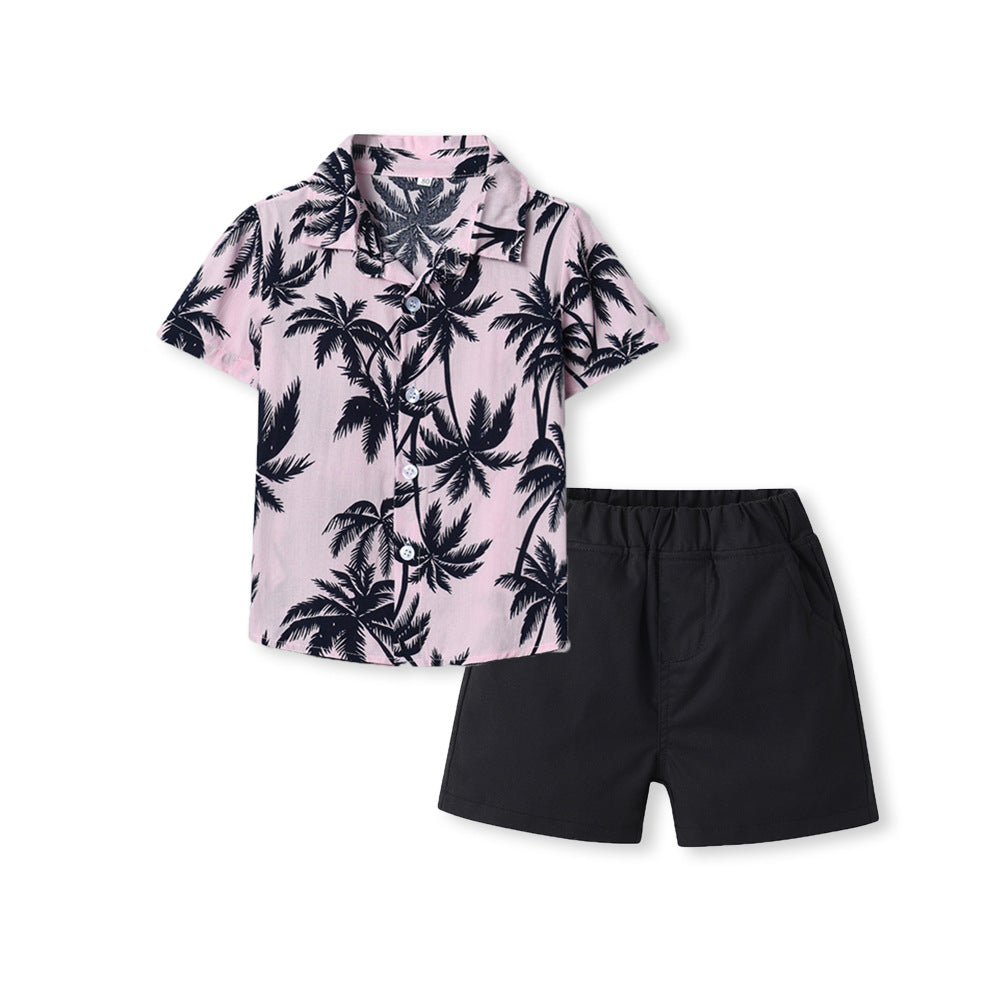 Export children's clothing boys shirt beach style vacation floral shirt short-sleeved hawaiian boys shirt children's clothing kidssuit