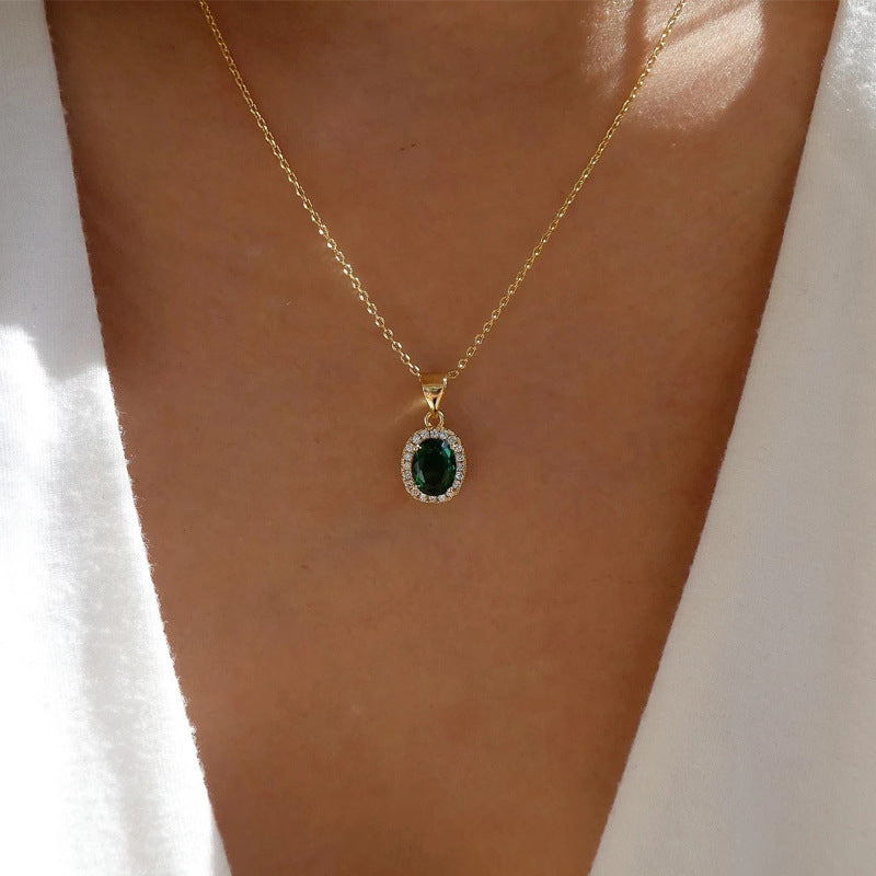 Wholesale crystal gemstone necklaces - european & american cross-border style, unique oval jewelry, fashionable round clavicle chains, alloy pendant for women