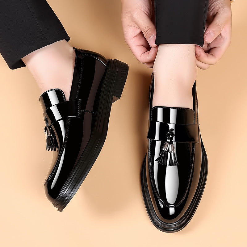 Men's leather dress shoes - autumn business formal, plus size casual soft sole black wedding/groom shoes