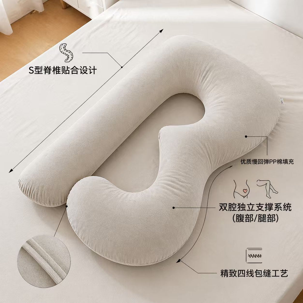 B-shape pregnancy pillow for side sleepers - adult sleep pillow supports back, legs, belly, and waist - multifunctional pregnancy pillow