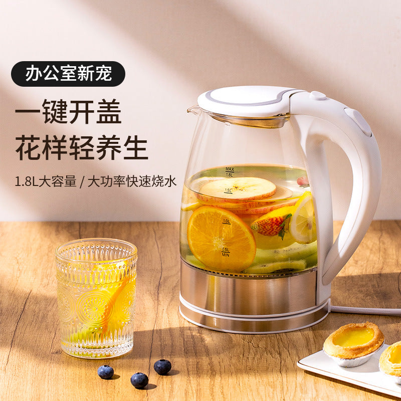 1.8l high borosilicate glass blue light electric kettle - stainless steel, rapid heating, auto shut-off, and boil-dry protection