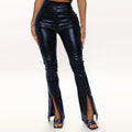 Wish  sexy pu leather pants, european and american classic high-waisted stretch flare leggings, women's slit long pants, plus size