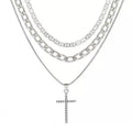Fashion cross-border hot-selling multi-layered necklace stylish full diamond multi-layered cross pendant necklace clavicle chain