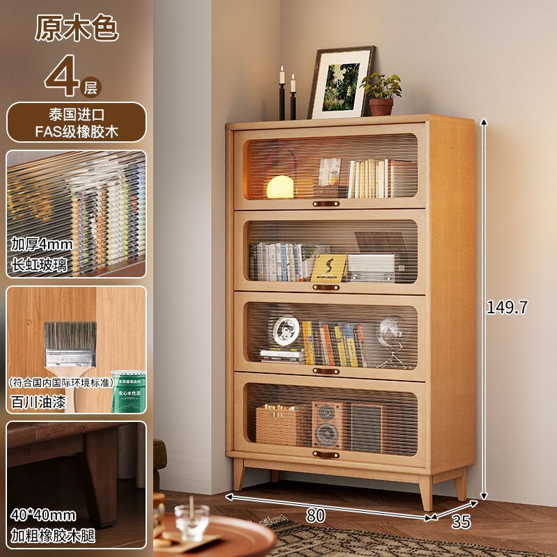 Solid wood bookcase dustproof with glass door bookshelf storage rack floor-standing for home storage cabinet living room bookcase medieval style