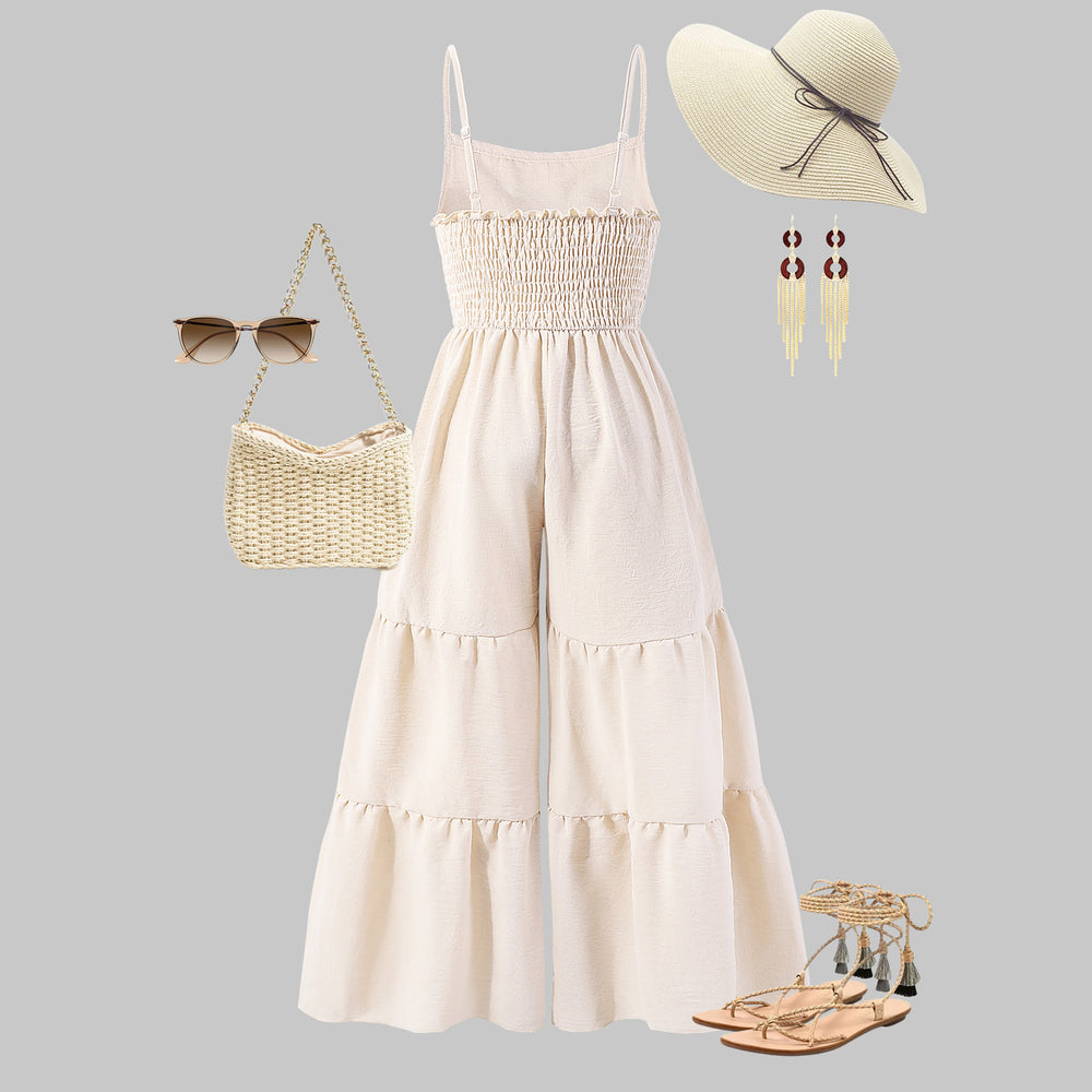 Children's (female) jumpsuit, large butterfly suspender bell jumpsuit