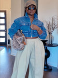 European and american casual denim jacket -  cross-border women's autumn/winter streetwear 3d workwear pocket cropped top