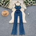 Korean style sleeveless overalls for women,  spring new arrival, hong kong retro style, high-waisted slimming denim pants with metal buckle detail