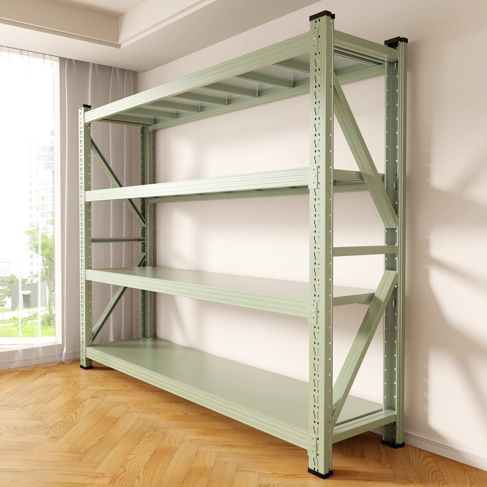 Multi-tier storage shelving unit - heavy duty warehouse shelving for goods, express delivery storage, and home use - gray-green shelving