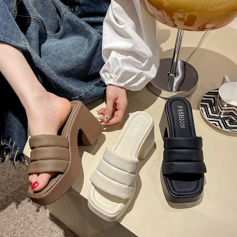 High-heeled slippers for women 2024 summernew arrival open toe thick heel waterproof platform thick soleoutwearplatform shoeseasiest for match one-line sandals