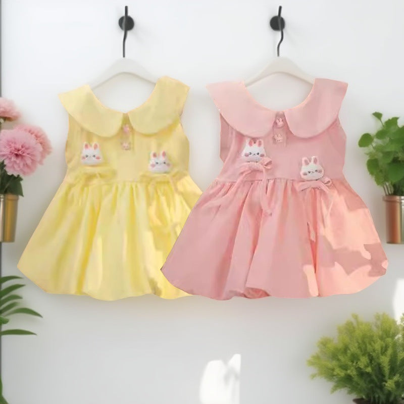Girls' summer dress: cartoon bunny sleeveless princess sundress with round neck -  korean style