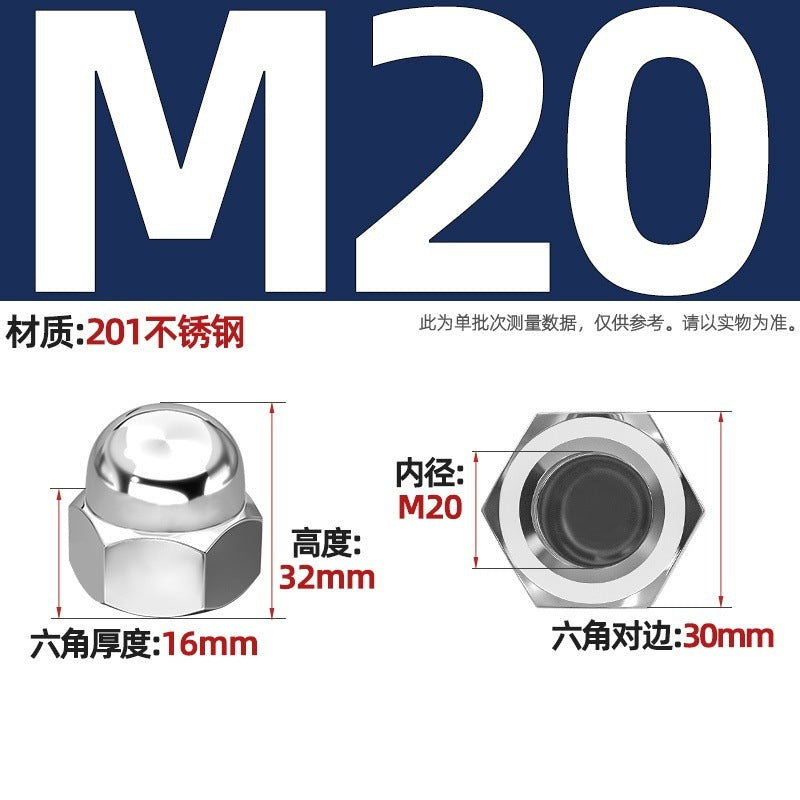 201 stainless steel round ball head hexagonal cover type nut decorative screw cap female cap integrated M4M5M6M8M24