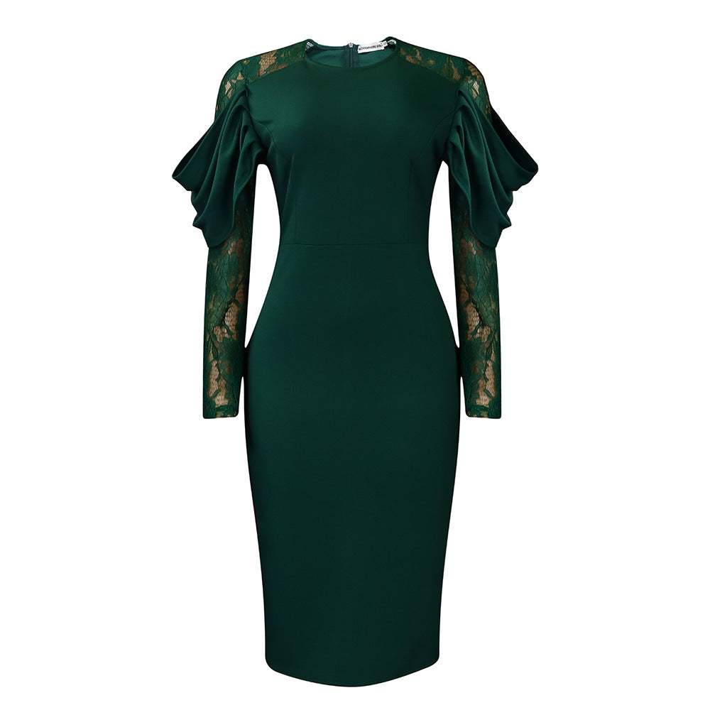 D443 european and american foreign trade women's clothing cross-border new arrival fashionable elegant lace patchwork slim sexy ol african dress
