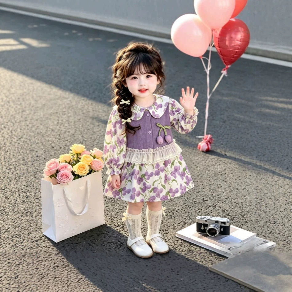 Autumn new floral dress, floral kids' dress , baby dress, princess dress, stylish princess dress for girls