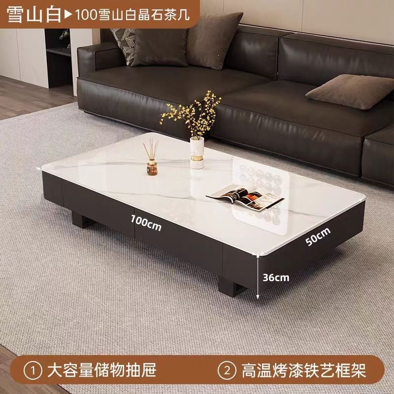 New sintered stone coffee table for living room, modern minimalist light luxury style, compact high-end tv stand with tempered glass