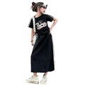 versatile girls' summer outfit: korean style sporty & casual fashion short-sleeve t-shirt and skirt two-piece set