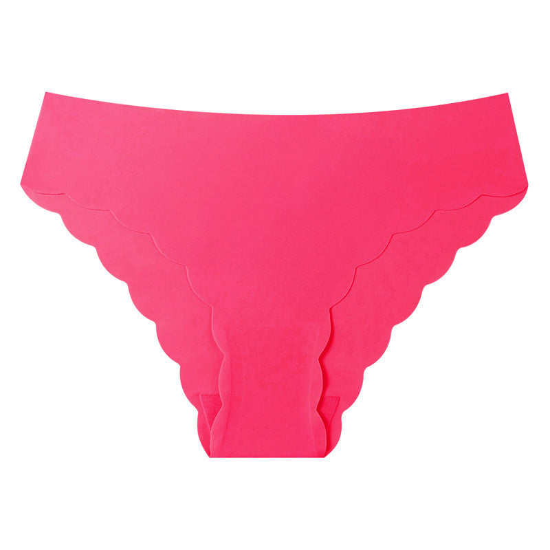 export plus size ice silk invisible women's seamless panties, wavy edge low-rise pure desire nylon briefs