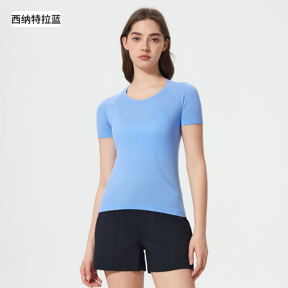 Summer seamless one-piece knit crew neck yoga top - slim fit, quick-dry, breathable running & workout short sleeve tee for women - d25073