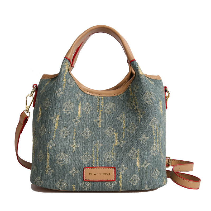 Cross-border denim bag women's large capacity 2025 new summer versatile casual messenger bag shoulder commuter tote bag