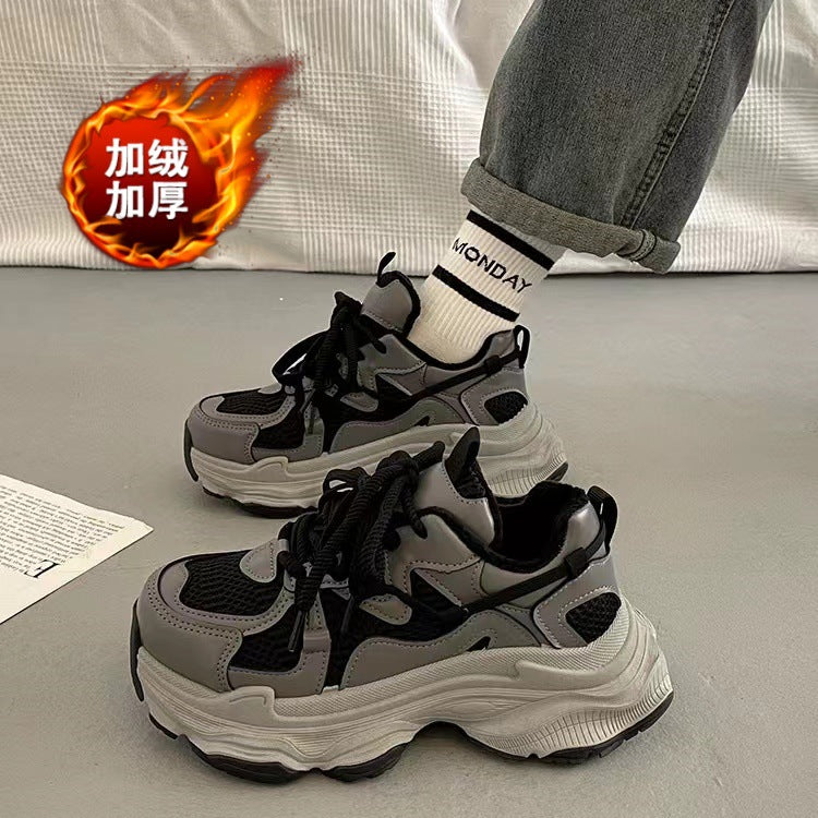 Fleece-linedplatform shoesthick soledad shoes women's 2025fall and winternew arrivalpetitesheight increasing shoeseasiest for matchcasualsneakers