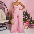 D3281  summer fashion sexy chain halter high waist sexy backless wide leg pleated jumpsuit