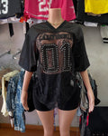 new arrivalfashionprintingloosecasual street see-through sexylacepatchwork t-shirt short-sleeved tops