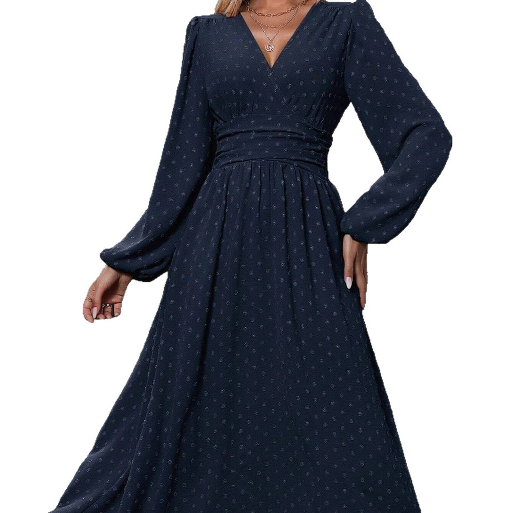 Fall and winternew arrival medium wool ball oblique collar lantern sleeve pleated waist dress
