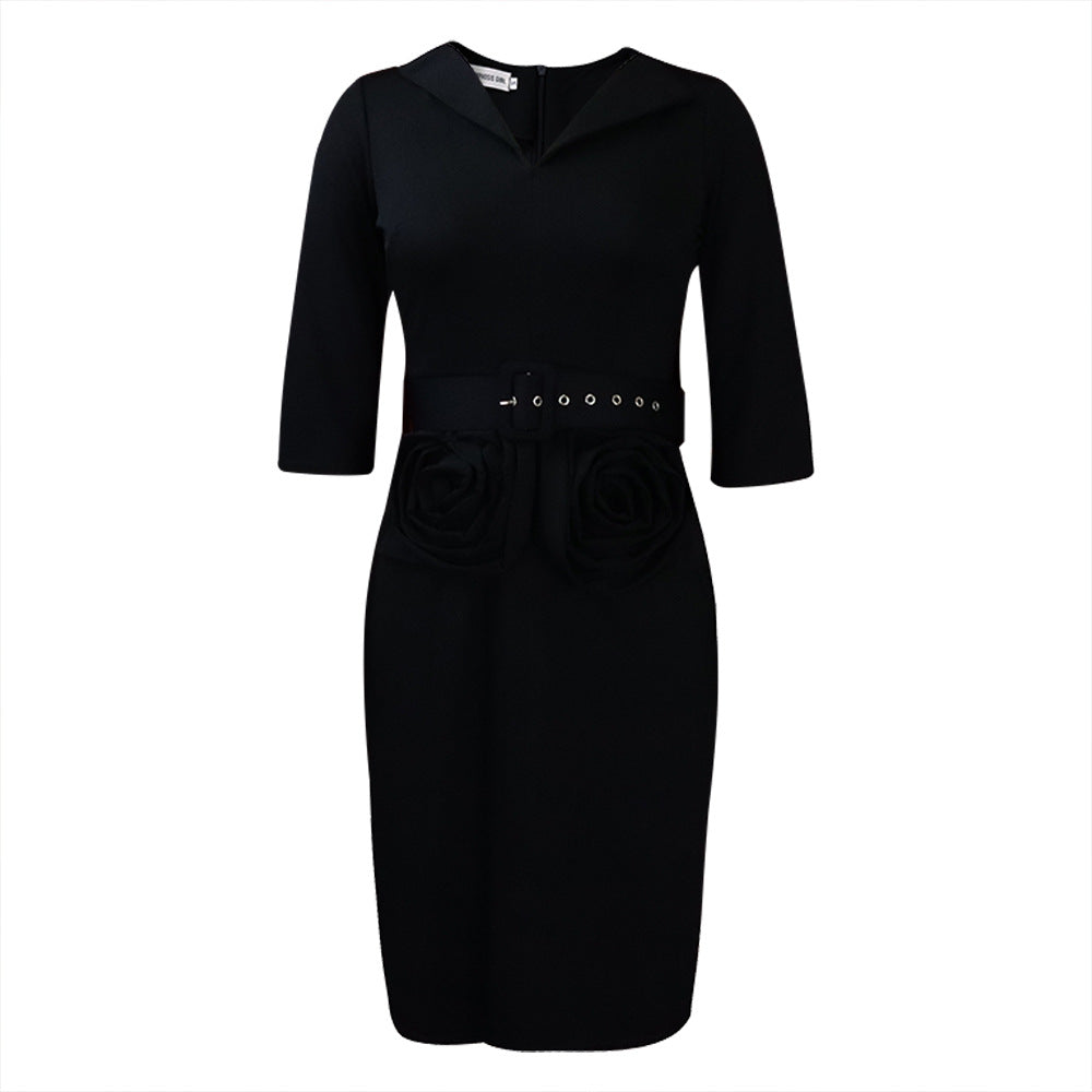 D065l european and american clothing independent station autumn foreign trade large size office professional pencil rose european and american dress