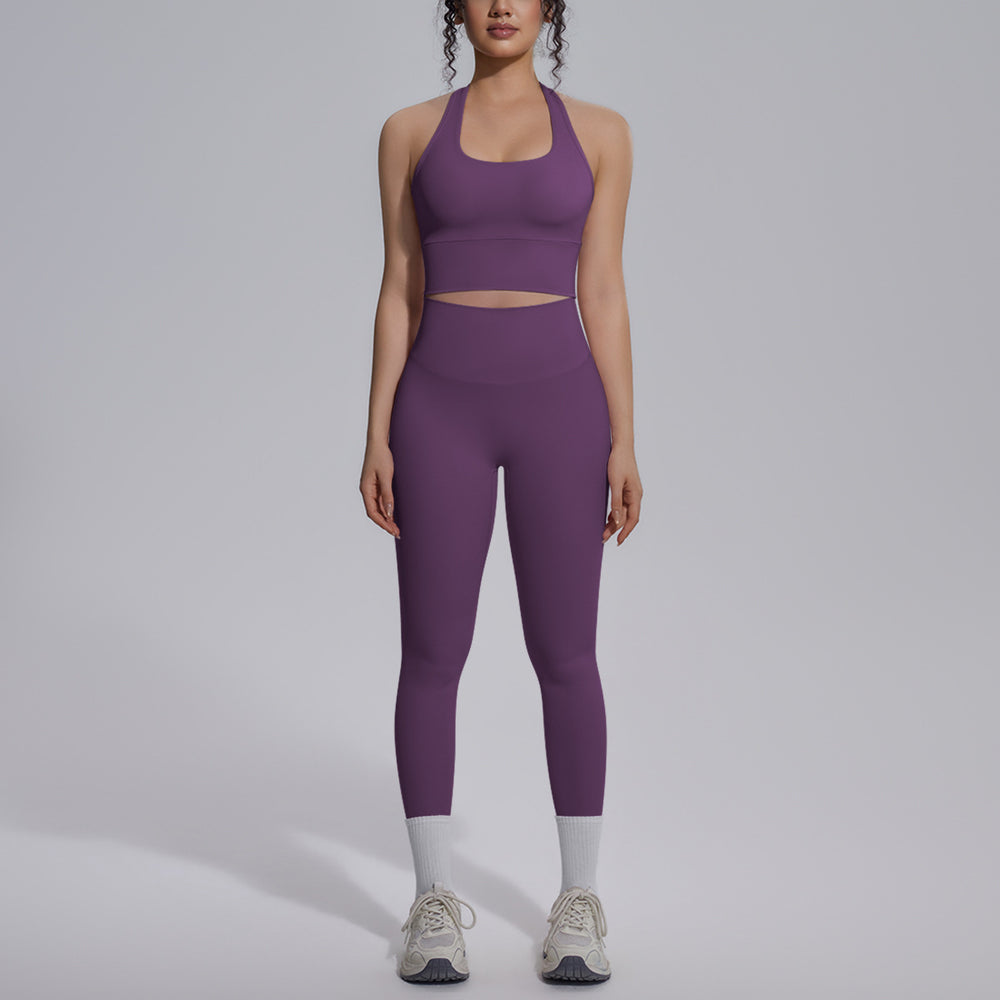 New arrival: solid color reversible jacquard compression yoga set - workout, running, and fitness two-piece outfit