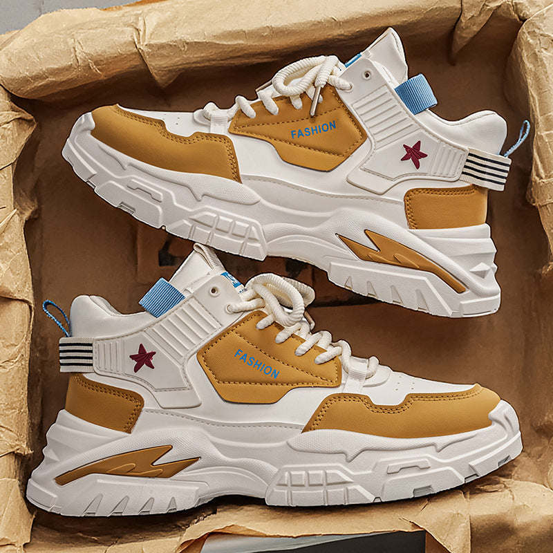 High-top men's shoes 2025 new arrivalwinter youth sports junior high school students running thick sole leather dad shoes men