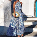 Ready-to-ship  summer new arrival: cross-border women's fashion sleeveless midi halter neck vacation print dress
