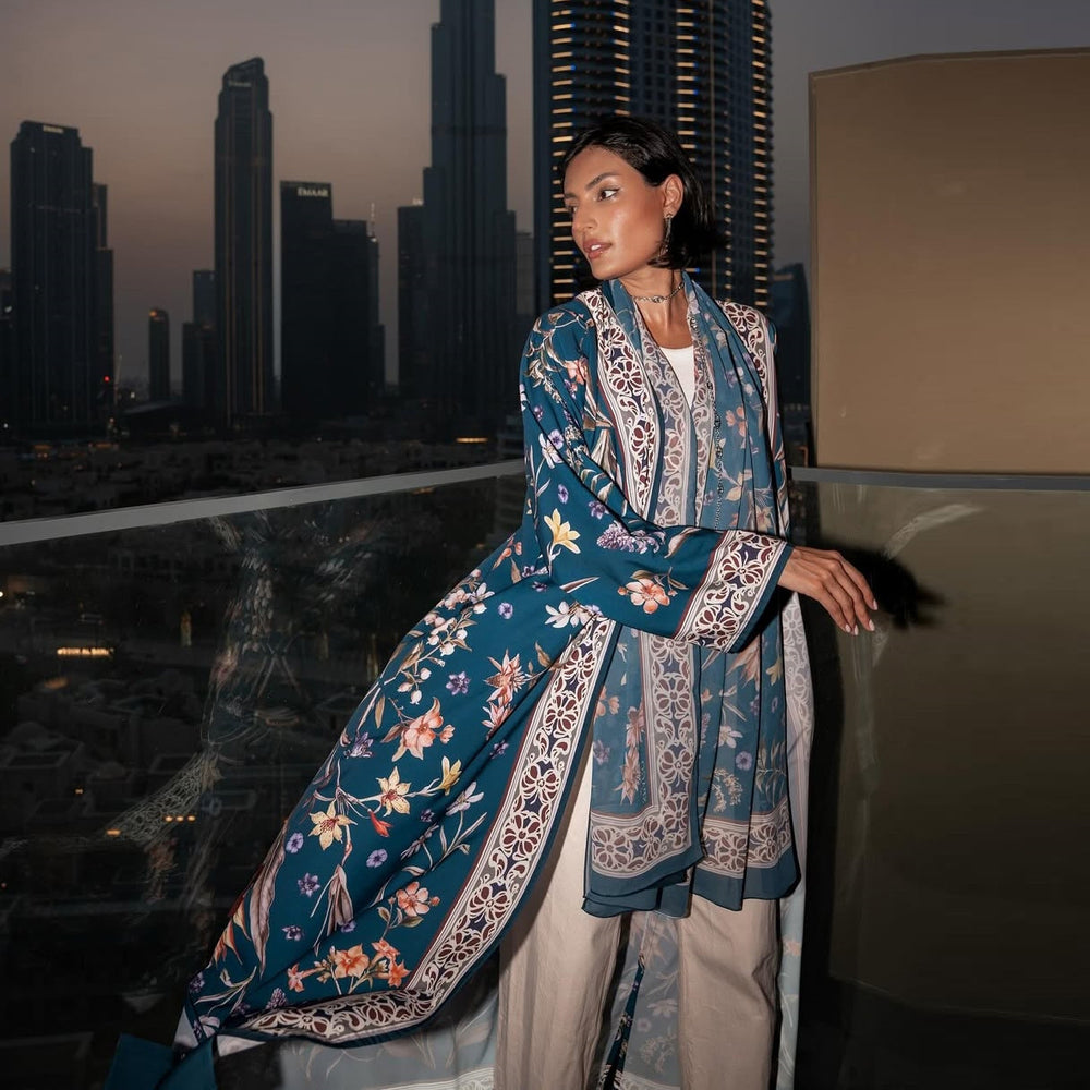 women's fashion printed cardigan robe set with headscarf - loose fit