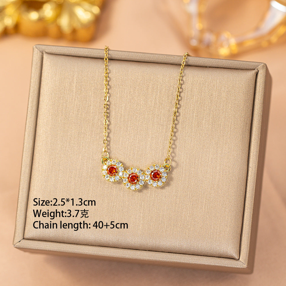 [titanium steel] fashion full diamond copper inlaid zircon sunflower necklace for women easiest for matchaccessible luxury classy niche colloquial clavicle chain
