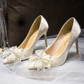 Fairy-style stiletto heels for women, new 2025 design featuring a bow, rhinestone embellishments, pointed toe, and a low-cut silhouette
