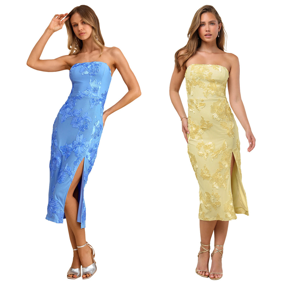 C7742 cross-border    new women's bandeau dress with 3d embroidery, french style banquet dress
