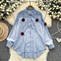 Frenchniche stylesense of designstereoflowersshirtfemaleautumlooseslimming lookfashionable age reduction chicaccessible luxurytops