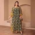 Plus size ethnic style lace embroidered batwing maxi dress african women's two-piece set - high quality