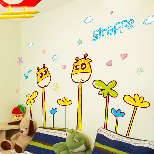 Wall sticker two giraffes animation children's room self-adhesive removable background wall sticker decorative wall sticker XL7197